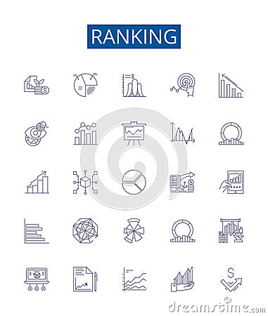 Ranking line icons signs set. Design collection of Ranking, Rank, Place, Position, Order, Score, Classify, Grade outline Vector Illustration