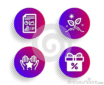 Ranking, Report document and Grow plant icons set. Discount offer sign. Hold star, Growth chart, Leaves. Vector Vector Illustration