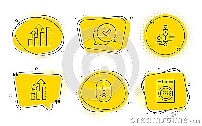 Ranking stars, Approved and Analysis graph icons set. Block diagram, Swipe up and Dryer machine signs. Vector Vector Illustration