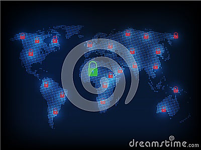 Ransomware alert, technology ,cyber secueity,cybercrime,world ma Vector Illustration