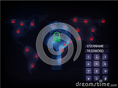 Ransomware alert, technology ,cyber secueity,cybercrime,world ma Vector Illustration