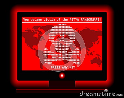 Ransomware computer virus cyber attack screen cool illustration Cartoon Illustration