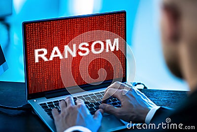Ransomware Extortion Attack. Hacked Laptop Password Stock Photo