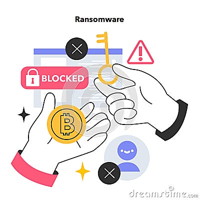 Ransomware hacker attack. Type of extortion software or malware Vector Illustration