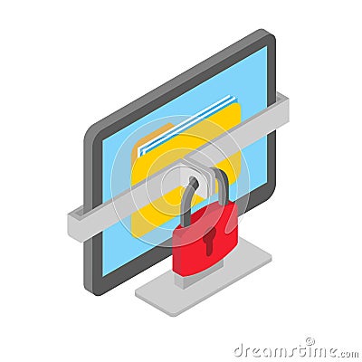 Ransomware isometric illustration, hacked computer data isolated concept Vector Illustration