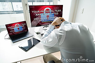 Ransomware Malware Attack. Business Computer Hacked Stock Photo