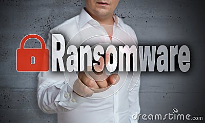 Ransomware touchscreen is operated by a man Stock Photo