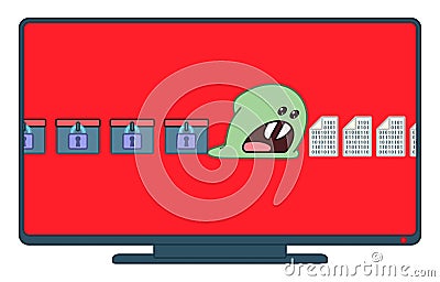 Ransomware virus encrypting the data wishing you pay criminals to decrypt Vector Illustration