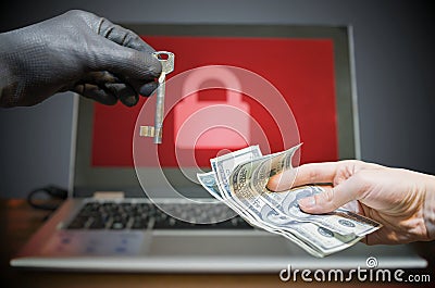 Ransomware virus has encrypted data in laptop. Stock Photo