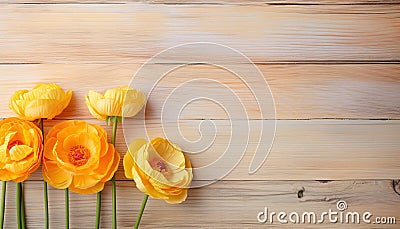 Ranunculus persian buttercups on wooden background Stock Photo