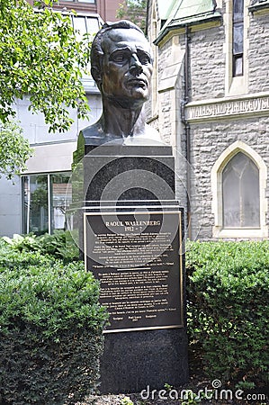 Raoul Wallenberg Monument from Christ Church Courtyard from Centre Ville of Montreal in Canada Editorial Stock Photo