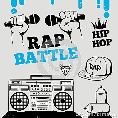 Rap battle, hip-hop, breakdance music design elements Vector Illustration