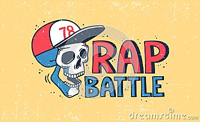 Rap battle logo with a skull in a baseball cap Vector Illustration