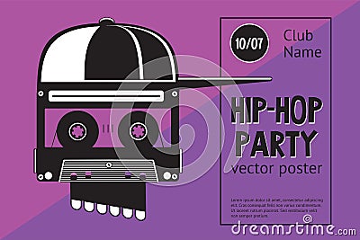 Rap battle sign with skull and two microphones. Retro style illustration. Hip-hop party. Vector Illustration