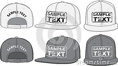 Rap cap, front, back and side view. Vector Vector Illustration