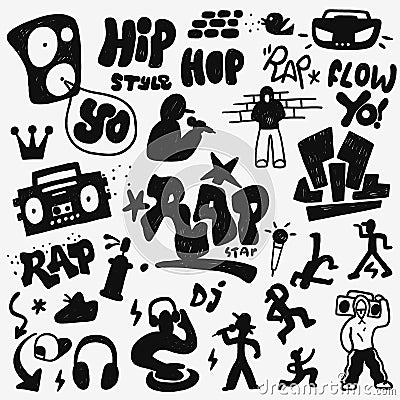 Rap doodles set Vector Illustration