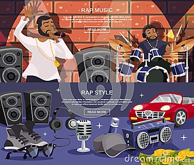 Rap Music Banner Set Vector Illustration