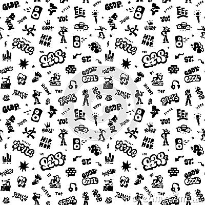 rap music, graffiti,street style - seamless vector background with icons Vector Illustration