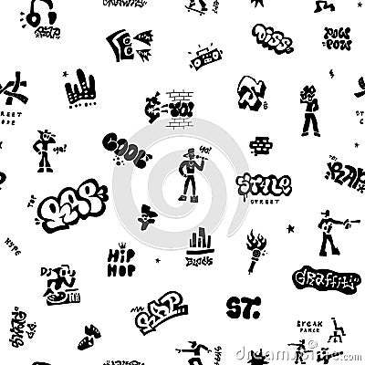 rap music, graffiti,street style - seamless vector background with icons Vector Illustration