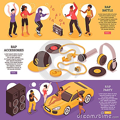 Rap Music Horizontal Banners Vector Illustration