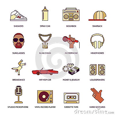 Rap Music Icons Set Vector Illustration