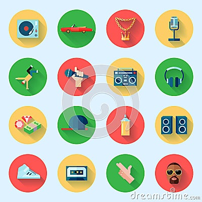 Rap music icons set Vector Illustration