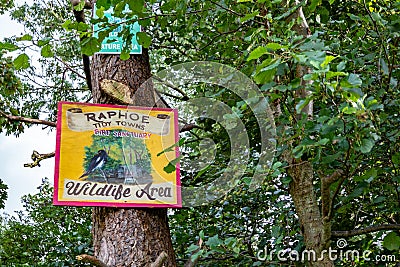 Raphoe, Ireland - October 11 2021 : Historic Sign explaining the wildlife nature and wlking area at Castle Road Editorial Stock Photo