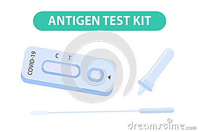 rapid antigen test kit nasal covid-19 test in person or at home The concept of home quarantine prevents the spread of the virus Vector Illustration