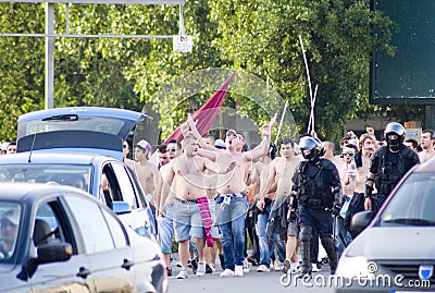 Rapid Bucharest fans and police Editorial Stock Photo