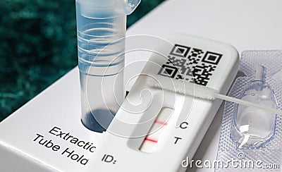 Rapid Covid-19 home lateral flow antigen test with positive result Stock Photo