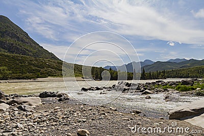 Rapid current of the Chuya River in Mountains Altai Stock Photo