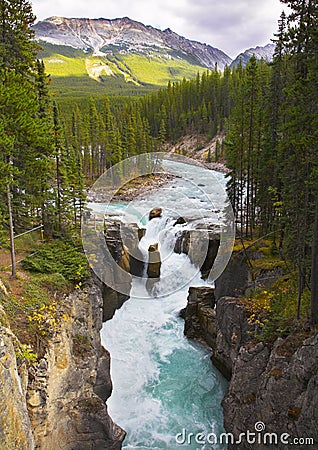 The rapid current in a narrow canyon Stock Photo