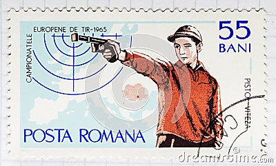 Rapid-fire Pistol and Map of Europe, European Shooting Championships, Bucharest Editorial Stock Photo