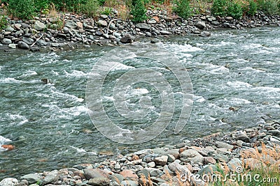 the rapid flow of the mountain river Mzymta Stock Photo