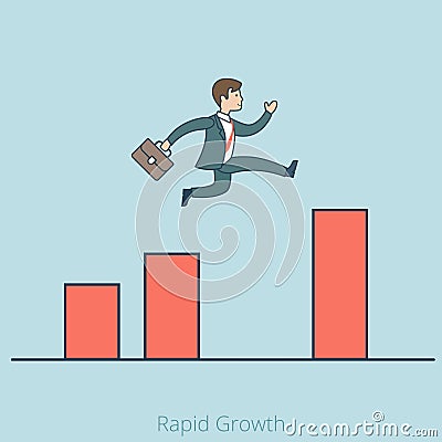 Rapid growth Business Linear Flat man jump diagram Vector Illustration