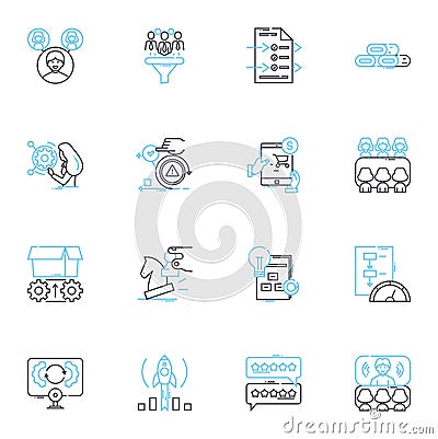 Rapid prototyping linear icons set. Iterative, Agile, Design, Innovation, Precision, Efficiency, Manufacturing line Vector Illustration