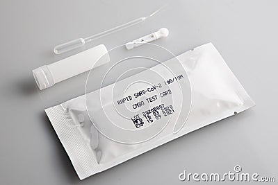Rapid sars-cov-2 blood test for self testing. A kit of fast covid 19, coronavirus test Stock Photo