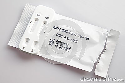 Rapid sars-cov-2 blood test for self testing. A kit of fast covid 19, coronavirus test Editorial Stock Photo