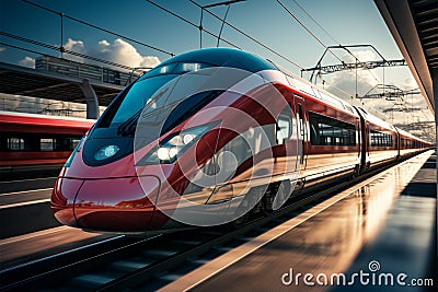 Rapid transit in motion High speed train leaves a blurred backdrop Stock Photo