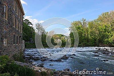 The rapids on Brandywine River under the bridge of route 141 in Wilmington, Delaware Stock Photo