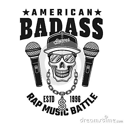 Rapper skull, text american badass vector emblem Vector Illustration