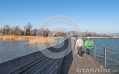 Wooden bridge from Hurden to Rapperswil Editorial Stock Photo