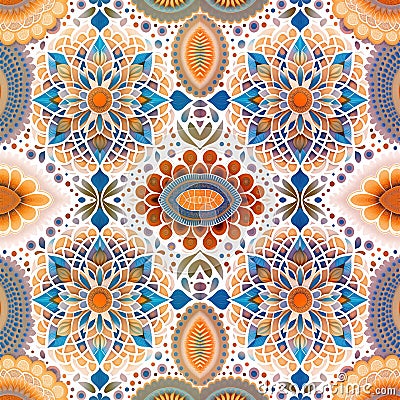 Rapport of artistic arabic ornaments rosettes or flowers mandalas in white background. Generative AI Stock Photo