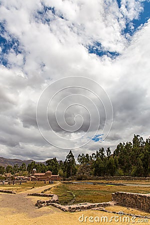 Raqchi, Inca archaeological site in Cusco, Peru Ruin of Temple at Chacha,South America Stock Photo