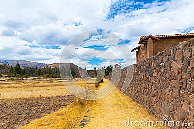 Raqchi, Inca archaeological site in Cusco, Peru (Ruin of Temple of Wiracocha) at Chacha,America Stock Photo