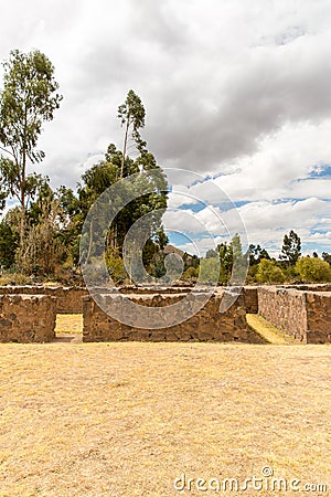 Raqchi, Inca archaeological site in Cusco, Peru Ruin of Temple of Wiracocha at Chacha,America Stock Photo