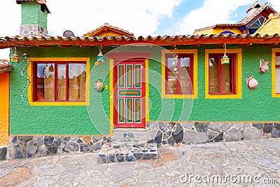 Raquira typical traditional colorful house Editorial Stock Photo