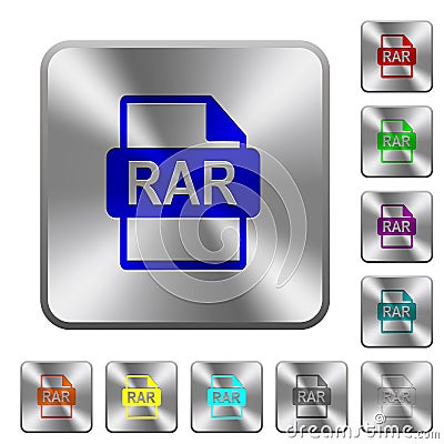 RAR file format luminous coin-like round color buttons rounded square steel buttons Stock Photo