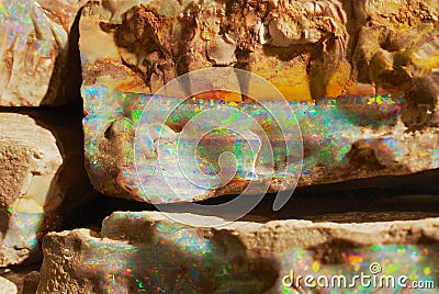 Rare boulder opal in Coober Pedy, Australia. Stock Photo