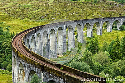 A rare, curved rail viaduct (Glenfinnan, Scotland Stock Photo